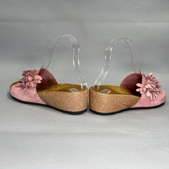 Marina Luna Sandals Women's Size 6.5 Pink Suede Floral Cork Slide Flip Flops - Picture 6 of 12